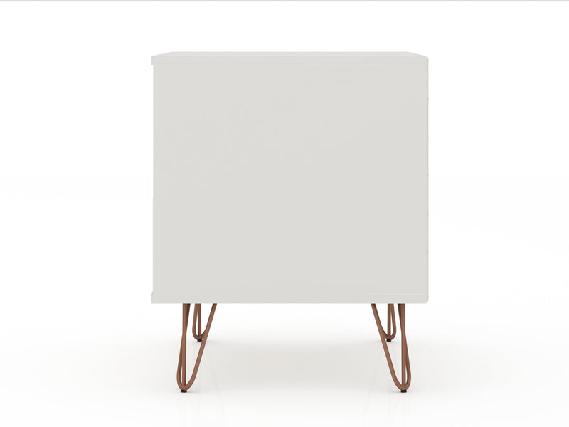 Manhattan Comfort Rockefeller Mid-Century Modern Nightstand with 2 Drawers - Off White & Natural