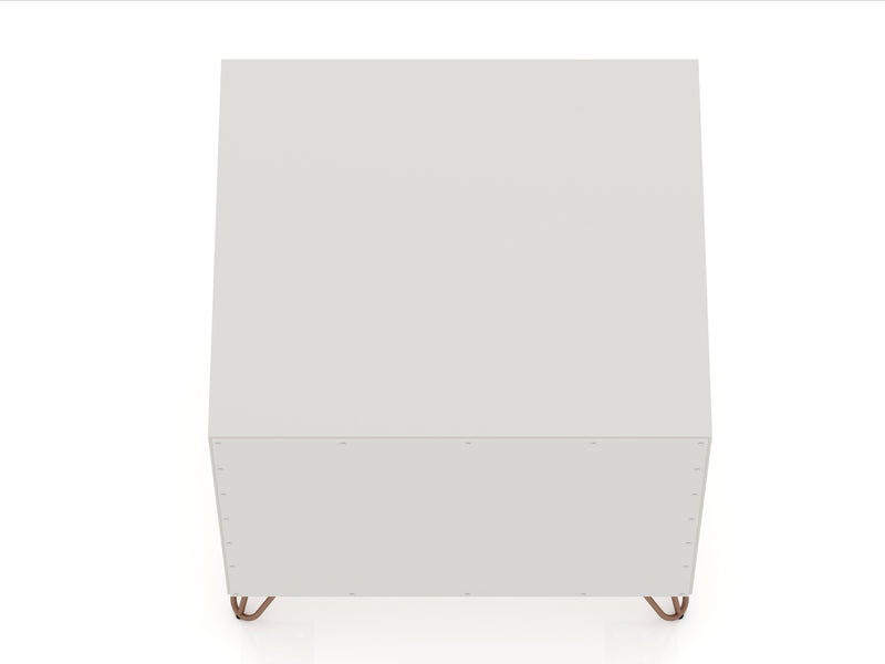 Manhattan Comfort Rockefeller Mid-Century Modern Nightstand with 2 Drawers - Off White & Natural