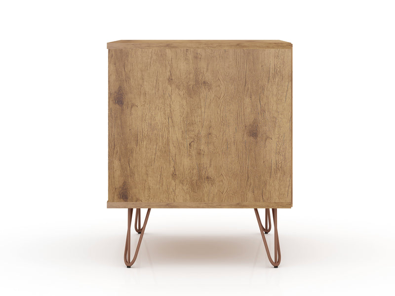 Manhattan Comfort Rockefeller Mid-Century Modern Nightstand with 2-Drawers - Natural & Rose Pink