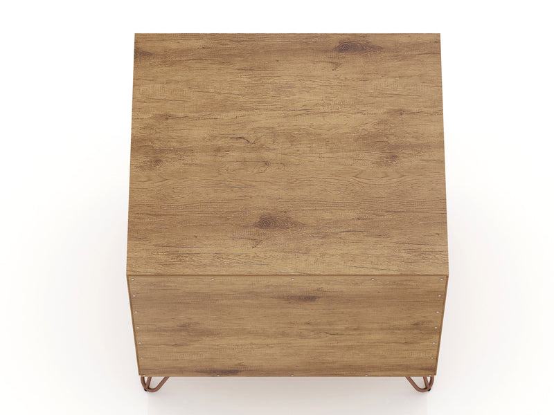 Manhattan Comfort Rockefeller Mid-Century Modern Nightstand with 2-Drawers - Natural & Rose Pink