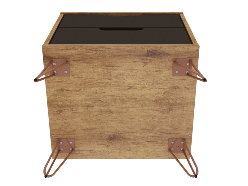Manhattan Comfort Rockefeller Mid-Century Modern Nightstand with 2 Drawers - Textured Grey