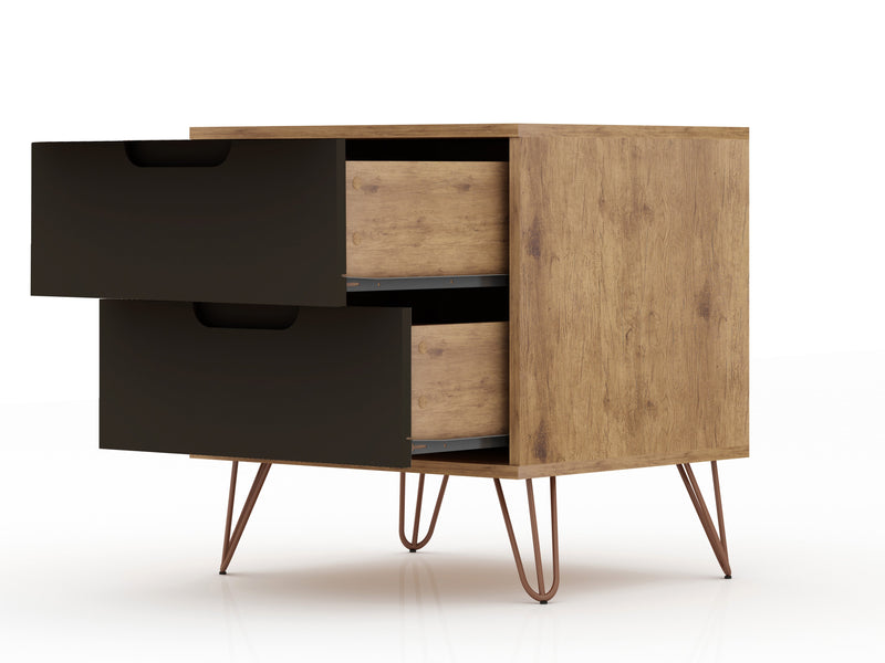Manhattan Comfort Rockefeller Mid-Century Modern Nightstand with 2 Drawers - Textured Grey