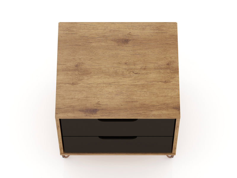Manhattan Comfort Rockefeller Mid-Century Modern Nightstand with 2 Drawers - Textured Grey