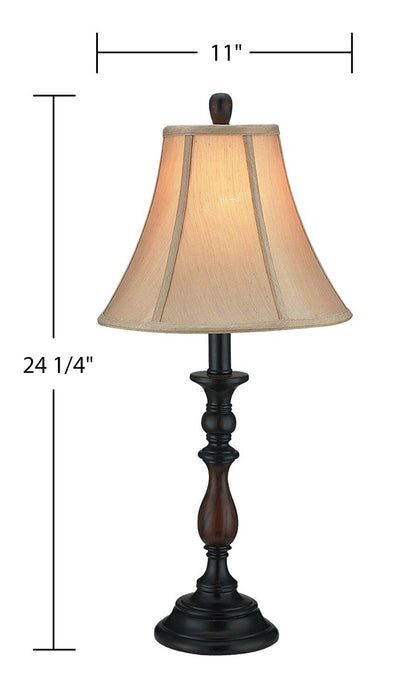 Bronze-Finish 3-Piece Floor and Two Tables Lamps Set with Bell Shade
