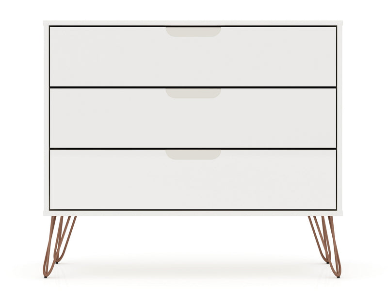 Manhattan Comfort Rockefeller Mid-Century Modern Dresser with 3-Drawers - White