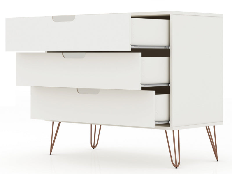 Manhattan Comfort Rockefeller Mid-Century Modern Dresser with 3-Drawers - White