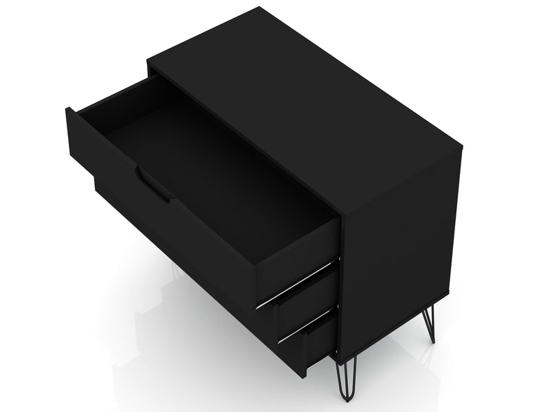 Manhattan Comfort Rockefeller Mid-Century Modern Dresser with 3-Drawers - Black