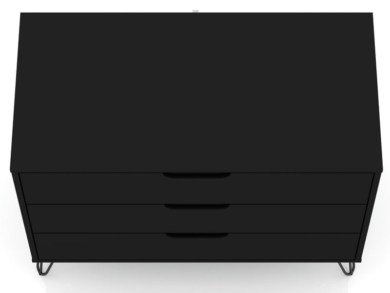 Manhattan Comfort Rockefeller Mid-Century Modern Dresser with 3-Drawers - Black