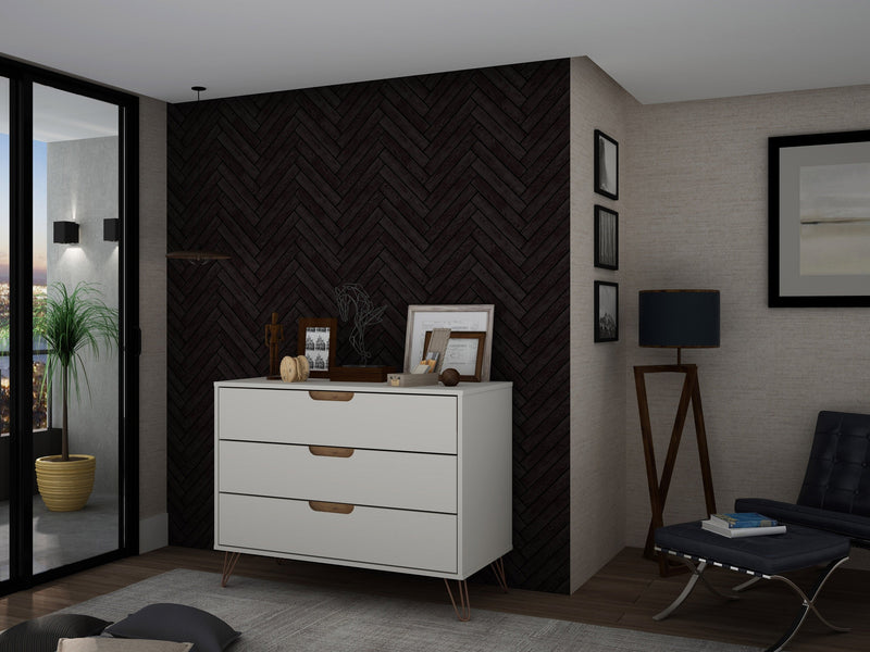 Manhattan Comfort Rockefeller Mid-Century Modern Dresser with 3-Drawers - Off White