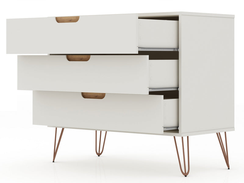 Manhattan Comfort Rockefeller Mid-Century Modern Dresser with 3-Drawers - Off White