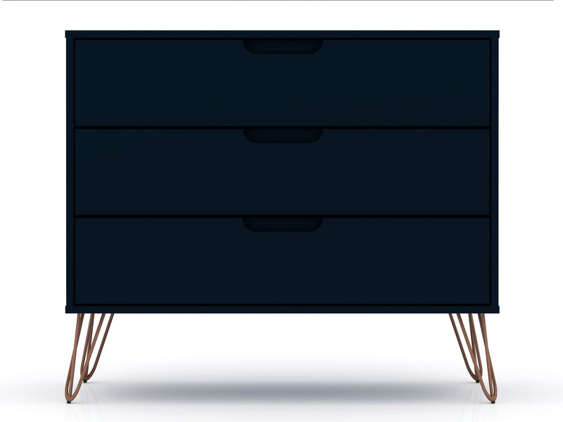 Manhattan Comfort Rockefeller Mid-Century Modern Dresser with 3-Drawers - Tatiana Midnight Blue