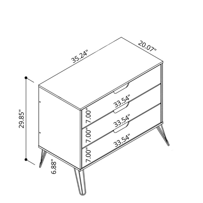 Manhattan Comfort Rockefeller Mid-Century Modern Dresser with 3-Drawers - Tatiana Midnight Blue