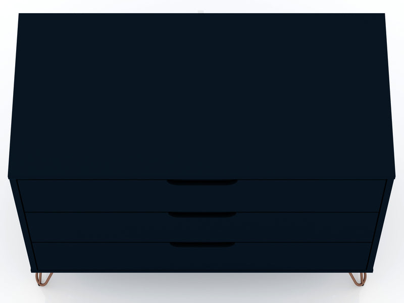 Manhattan Comfort Rockefeller Mid-Century Modern Dresser with 3-Drawers - Tatiana Midnight Blue