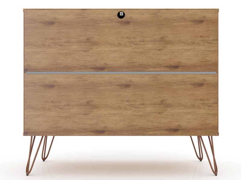 Manhattan Comfort Rockefeller Mid-Century Modern Dresser with 3-Drawers - Natural & Rose Pink