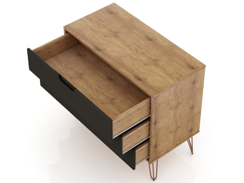 Manhattan Comfort Rockefeller Mid-Century Modern Dresser with 3-Drawers - Natural & Textured Grey
