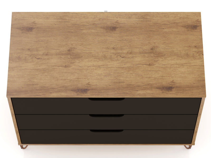Manhattan Comfort Rockefeller Mid-Century Modern Dresser with 3-Drawers - Natural & Textured Grey