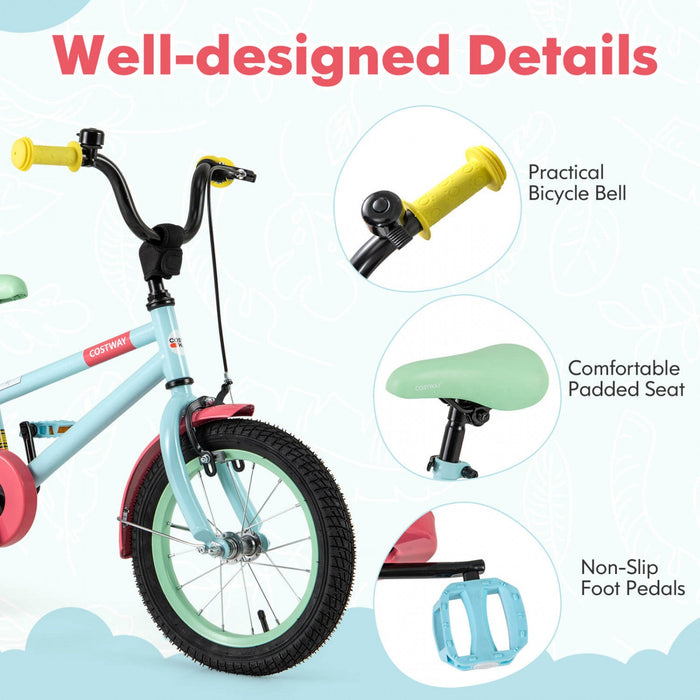 Costway 14" Kids Bike With Adjustable Saddle Handlebar Removable Training Wheels Handbrake Red