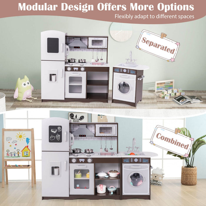 Costway Kids Kitchen Playset With Realistic Lights & Sounds Ice Maker Stoves Sink Oven