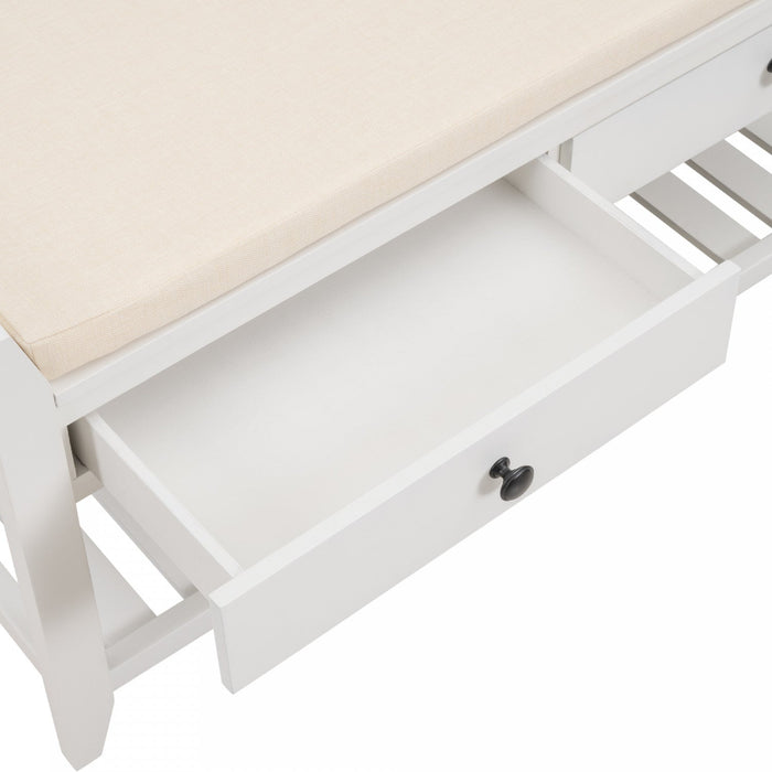Stephanie Pine Wood Shoe Rack Bench With Cushioned Seat With Storage Drawers - White 