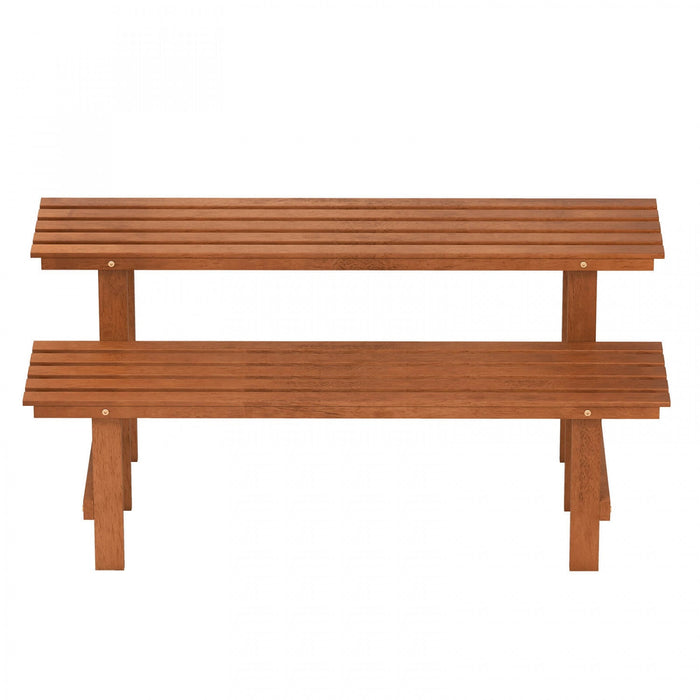 Costway 2 Tier Wood Plant Stand With Teak Oil Finish Indoor & Outdoor Flower Pot Holder