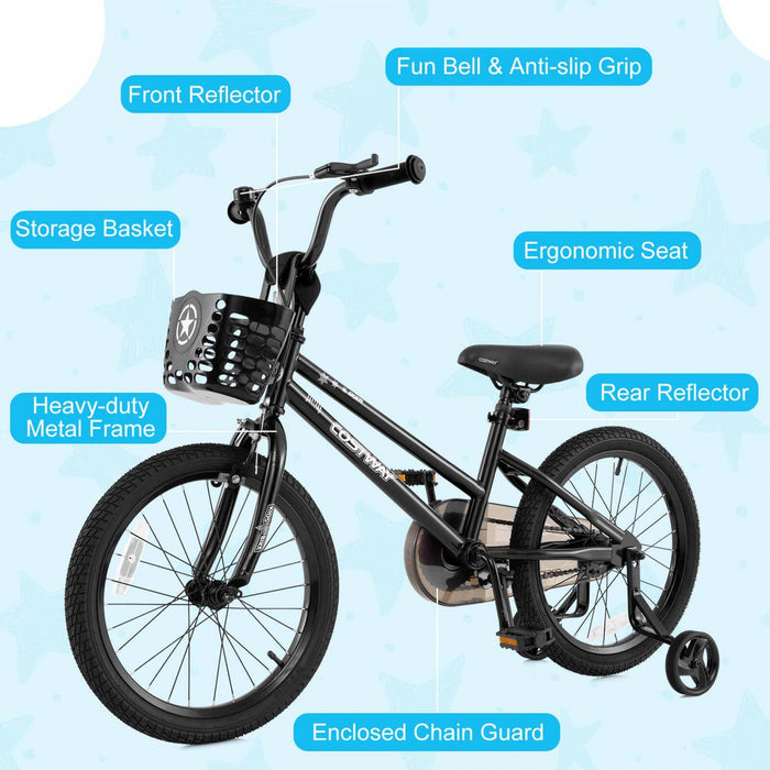Costway 16" Kid's Bike With Training Wheels Adjustable Handlebar & Seat Handbrake Black