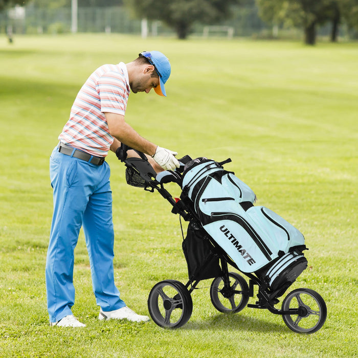 Goplus Folding 3 Wheels Golf Push Cart W/seat Scoreboard Adjustable Handle Grey