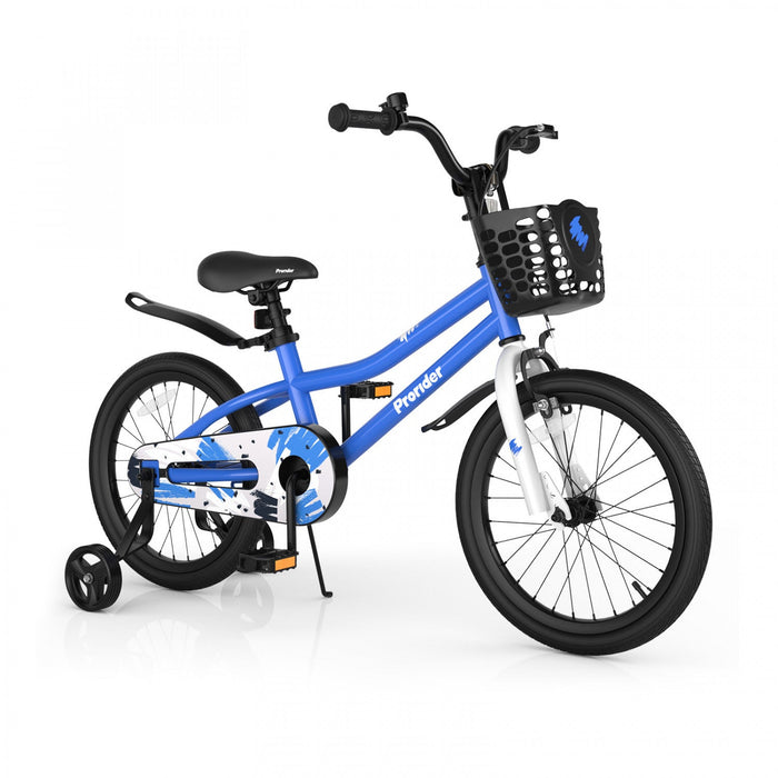 Costway 18" Kid's Bike With Removable Training Wheels & Basket For 4-8 Years Old Blue