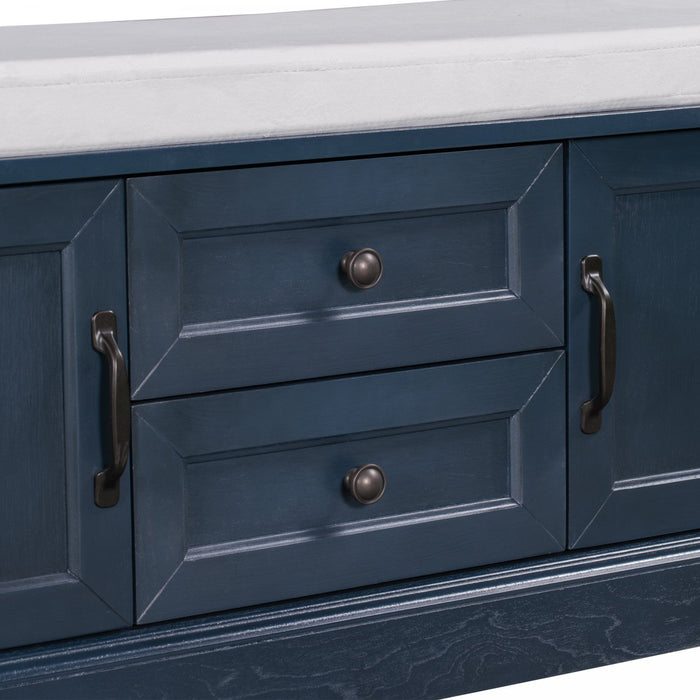 Boyce Solid Wood Storage Bench With 4-door Shoe Cabinet With Cushion - Antique Navy 