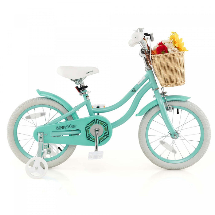 Prorider 16" Kid's Bike With Training Wheels Adjustable Handlebar Seat Handbrake Green