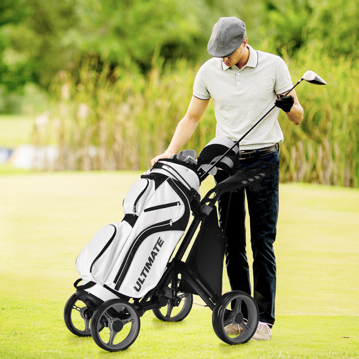 Goplus Folding 4 Wheels Golf Push Cart W/bag Scoreboard Adjustable Handle Gray