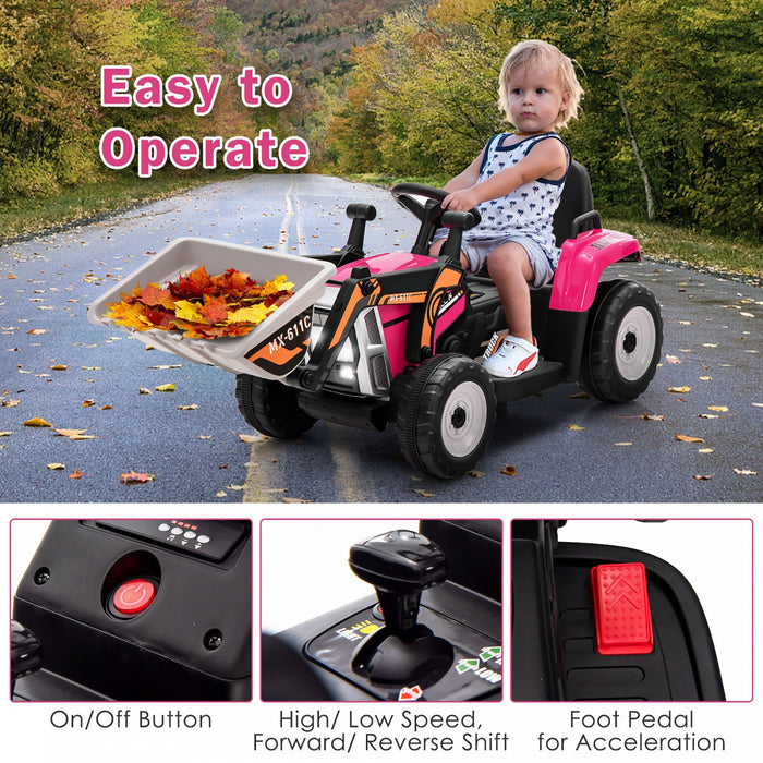 Costway Kids Ride On Excavator Digger 12v Electric Tractor Rc W/ Digging Bucket Pink