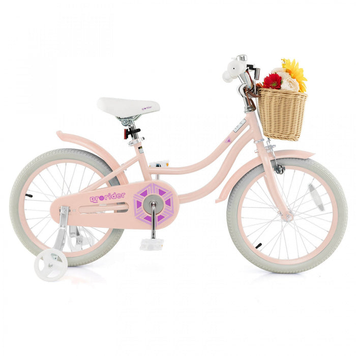 Costway 18" Kid's Bike With Training Wheels Adjustable Handlebar Seat Handbrake Pink