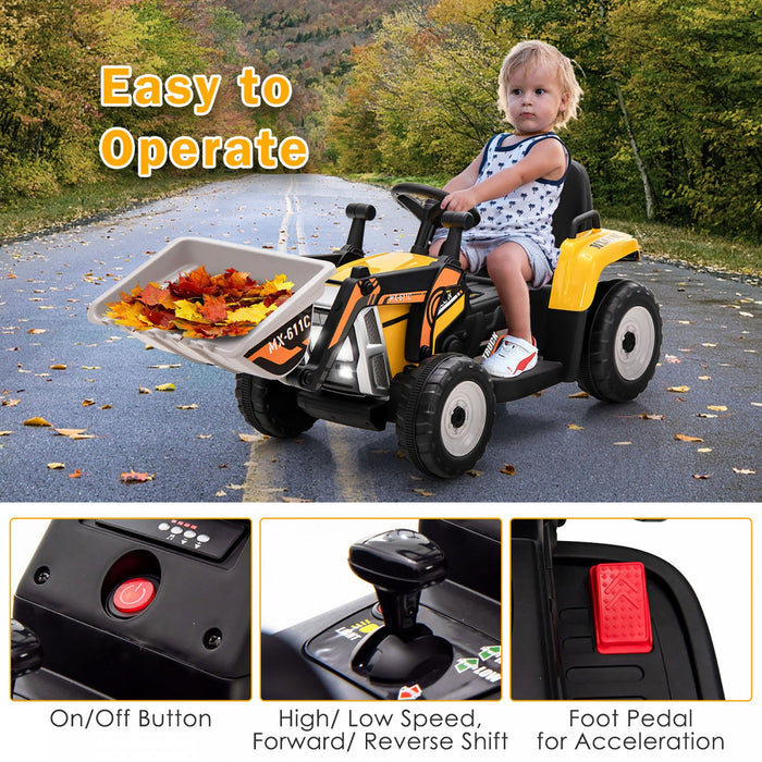Costway Kids Ride On Excavator Digger 12v Electric Tractor Rc W/ Digging Bucket Yellow
