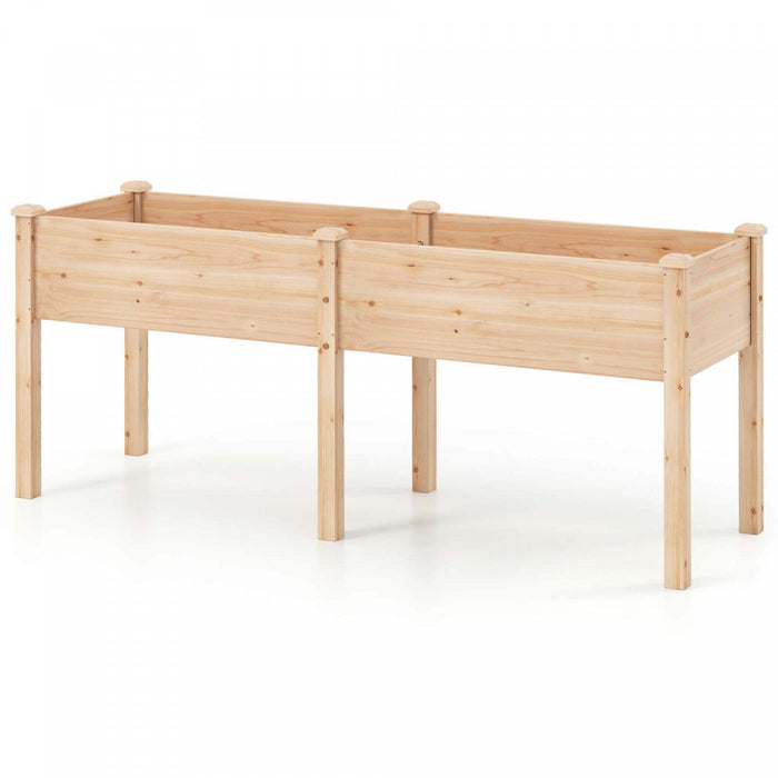 Costway Raised Garden Bed Elevated Fir Wood Planter Box With 2 Large Planting Areas Beige
