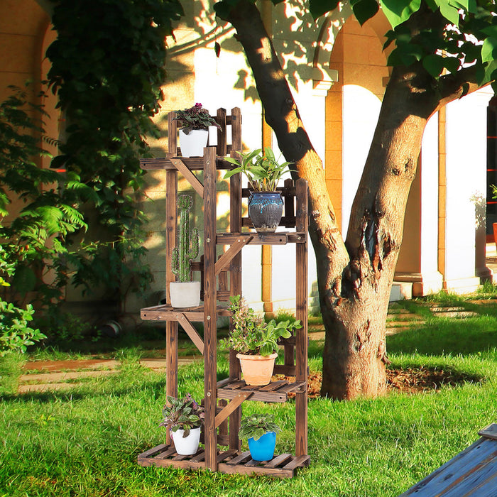 Costway 5-tier Flower Rack Wood Plant Stand 6 Pots Display Shelf Multifunctional Rack