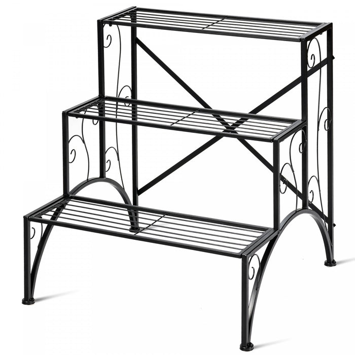 Costway Plant Rack 3-tier Metal Plant Stand Garden Shelf Stair Style Decorative