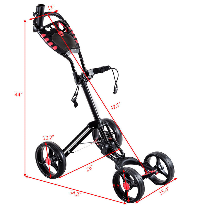 Costway 4 Wheel Golf Pull Push Cart Trolley Club Umbrella Scorecard Drink Holder