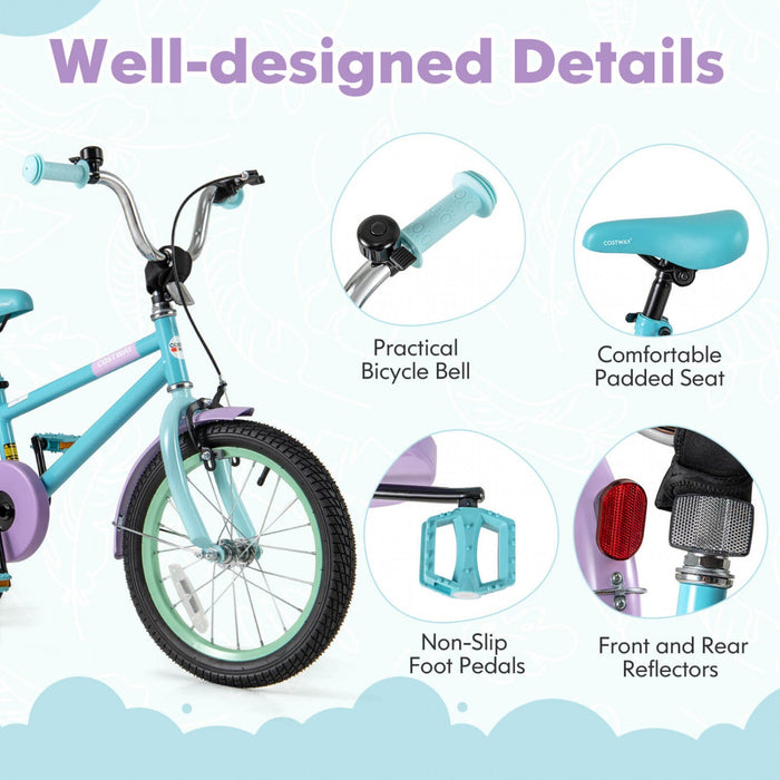 Costway 16" Kids Bike With Adjustable Saddle Handlebar Removable Training Wheels Handbrake Blue