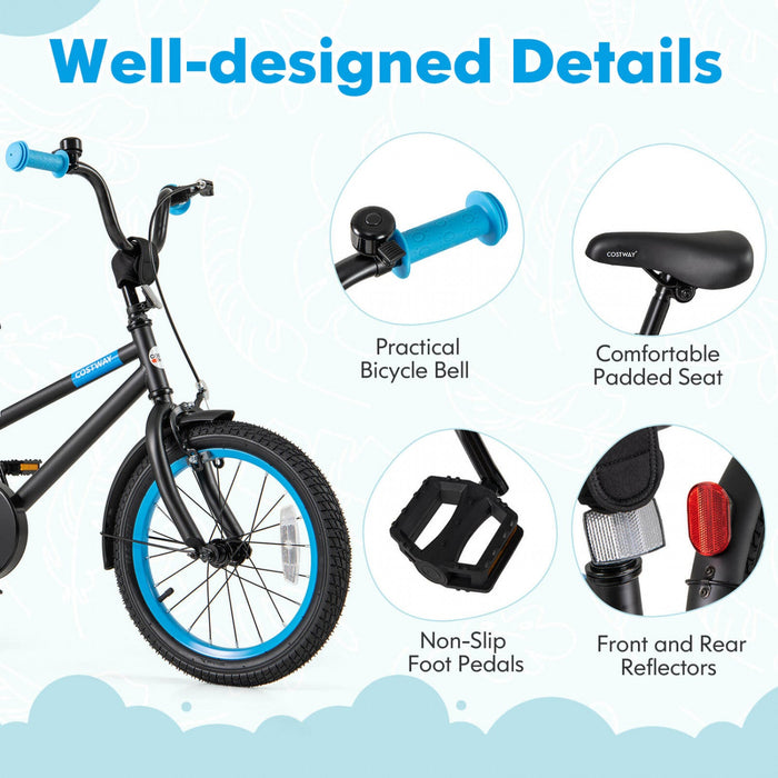 Costway 16" Kids Bike With Adjustable Saddle Handlebar Removable Training Wheels Handbrake Black