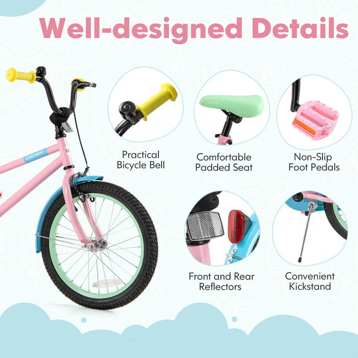 Costway 18" Kids Bike With Adjustable Saddle Handlebar Removable Training Wheels Handbrake Pink