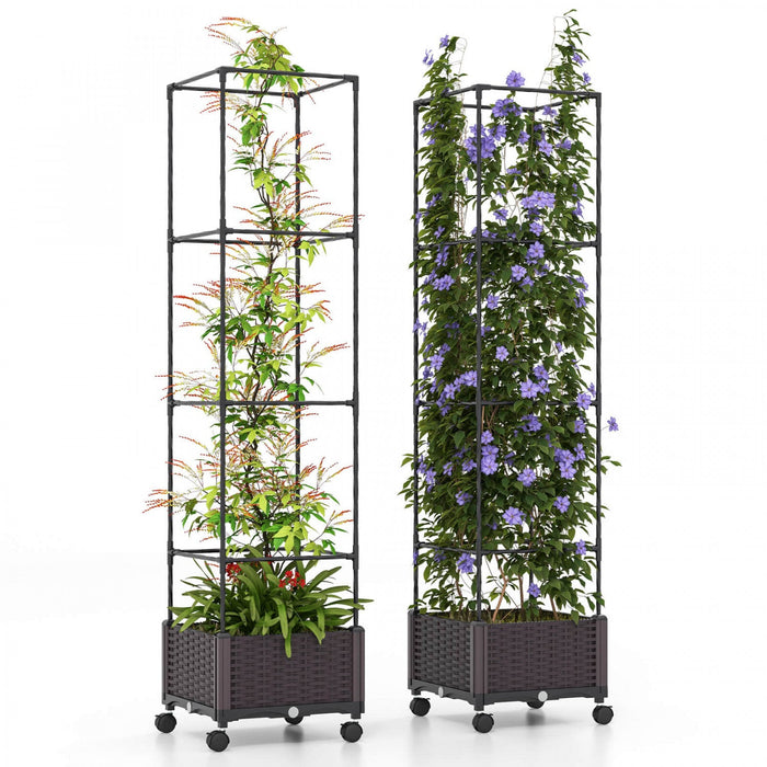 Costway 2 Pcs 67" Planter Raised Garden Bed With Planter Box &trellis Adjustable Height
