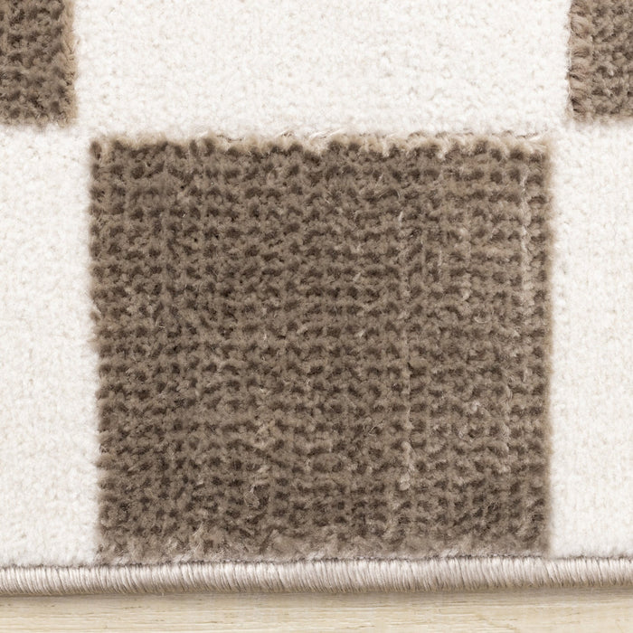 Leopold Checkered Brown White Geometric Area Rug - 2'7\" x 4'11\"