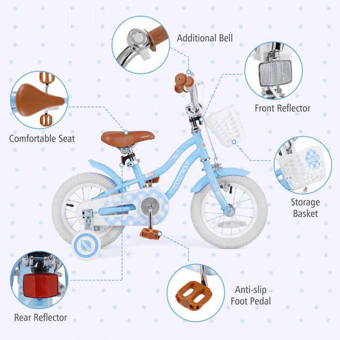 Costway 12" Kid's Bike For 3-4 Years Old Children Bicycle With Front Handbrake Blue