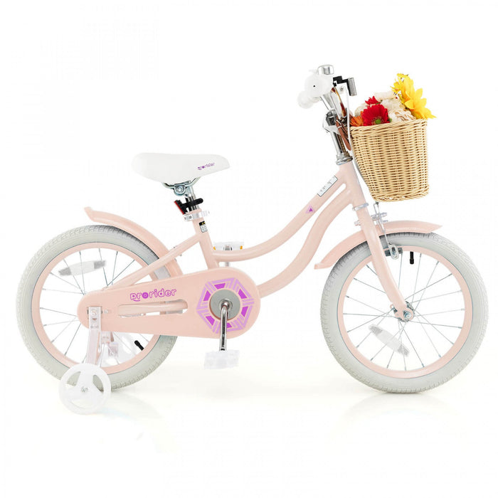 Costway 16" Kid's Bike With Training Wheels Adjustable Handlebar Seat Handbrake Pink
