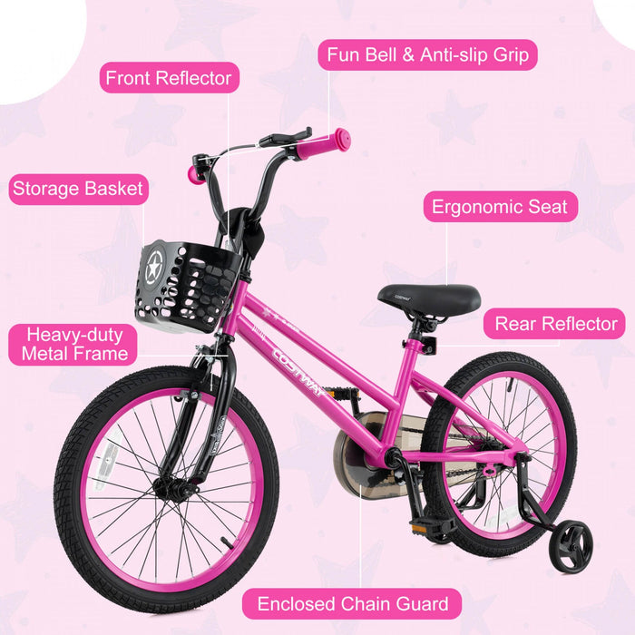 Costway 16" Kid's Bike With Training Wheels Adjustable Handlebar & Seat Handbrake Pink