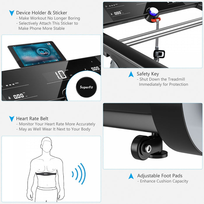 Superfit Folding Electric Treadmill Jogging Machine Bluetooth 10 Preset Programs