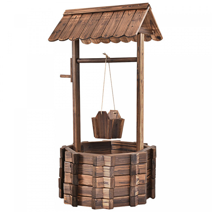 Costway Outdoor Wooden Wishing Well Bucket Flower Plants Planter Garden Home Decor