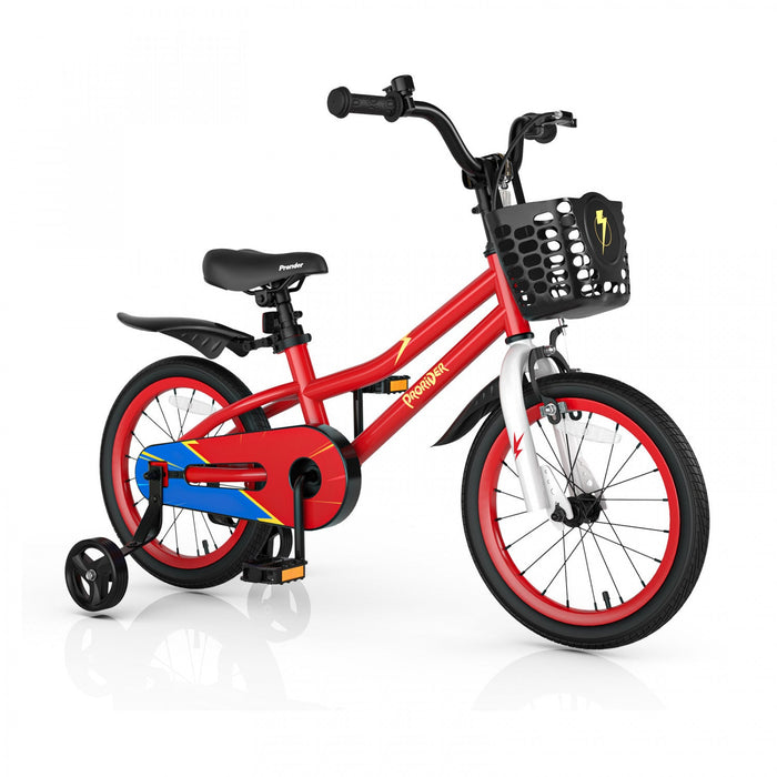 Costway 16" Kid's Bike With Removable Training Wheels & Basket For 4-7 Years Old Red