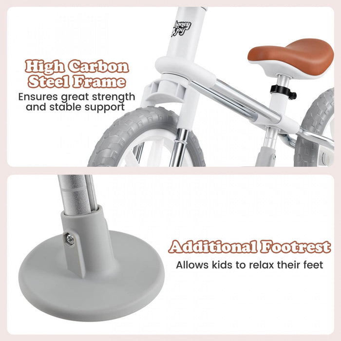 Honeyjoy 12" Balance Bike 2 Wheels Children's Bicycle With Adjustable Seat White