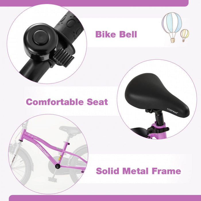 Costway 16" Kids Bike For 4-7 Years Old Boys & Girls With Adjustable Seat Handbrake Reflectors Purple